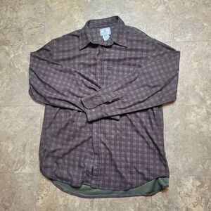 Beretta Button Down Flannel Shirt Mens XXL 2XL Burgundy Green Plaid Long Sleeve
